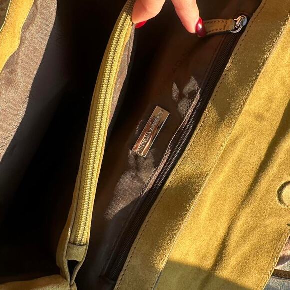 Adrienne Vittadini Women's Purse Yellow/Tan Suede Tortoise Shell Vintage Satchel - Picture 3 of 3